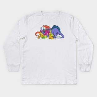 Dinosaurs are all friends and a chicken Kids Long Sleeve T-Shirt